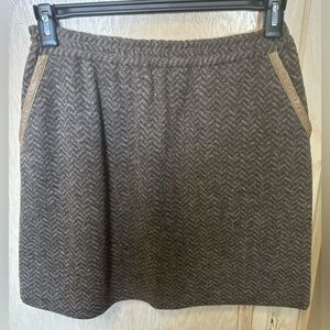 J Crew Wool Blend Skirt‎ Brown Herringbone Pull On Pockets Lined Sz 6